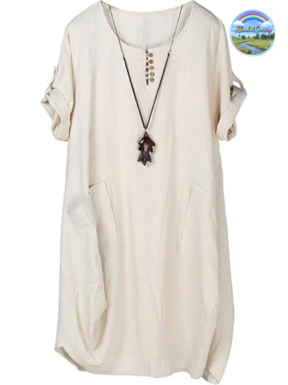 Plus Size Midi Dress Cotton Linen Oversize Ruffle Pockets Casual Summer
